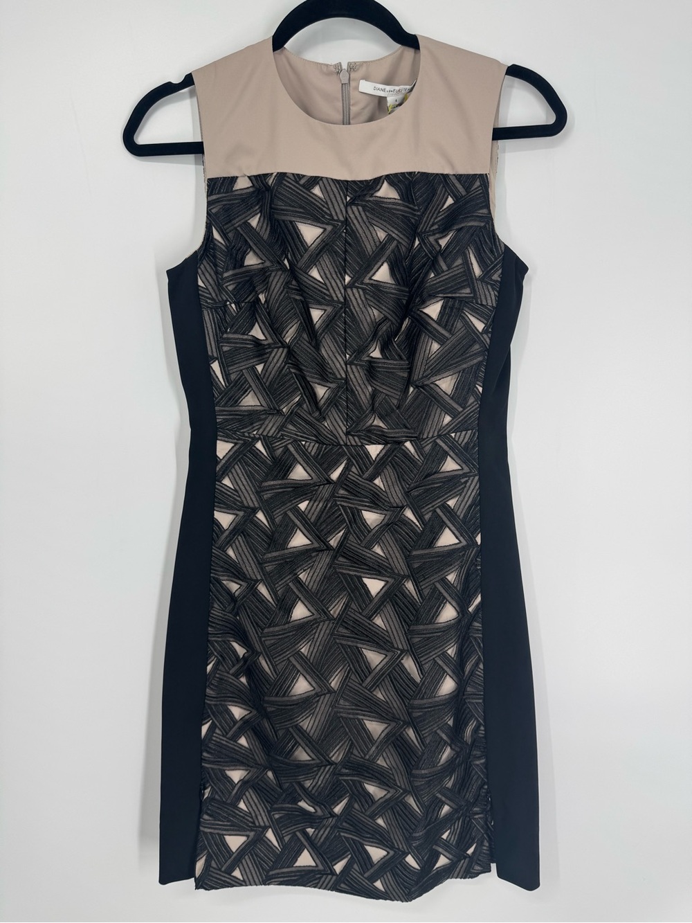 Diane von Furstenberg Black Nude Geometric Pattern Sheath Dress Size 4 - Picture 2 of 14